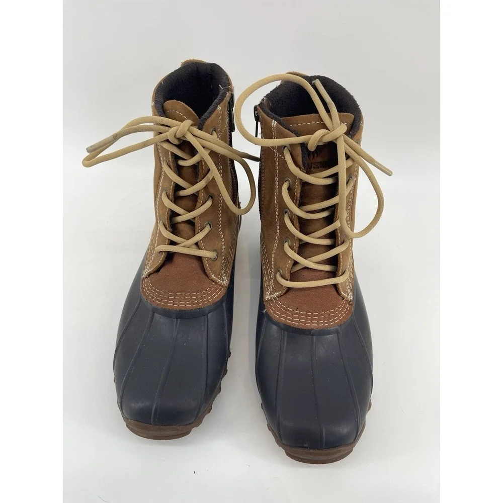 Wolverine Brown Leather Waterproof Zip Duck Work Boots Womens Rain 9.5 Rubber‎
